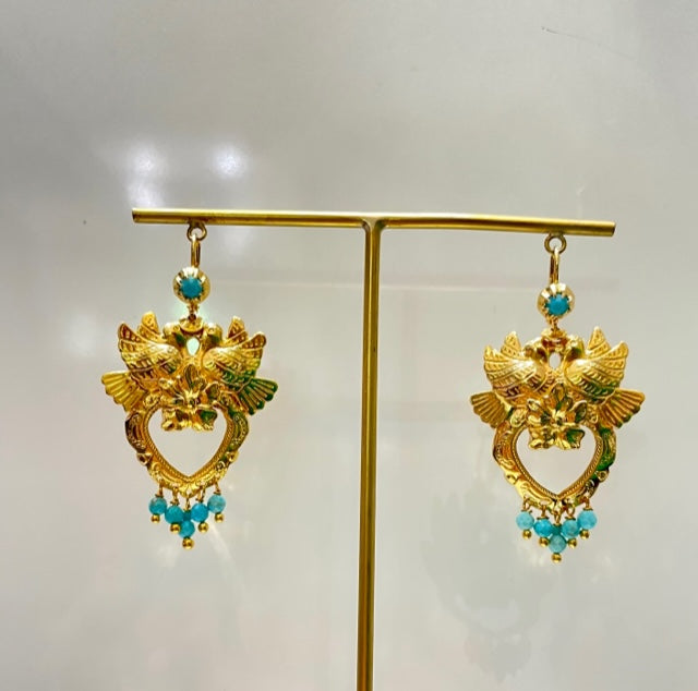 Boucles d'oreilles Oaxaca Coeur turquoise et or Gas Bijoux