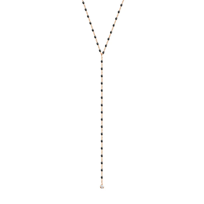 Collier noir Mini gigi party Y, or rose, 1 diamant gigi Clozeau