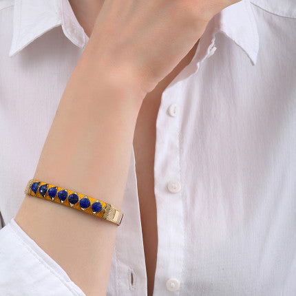 Bracelet jonc ajustable tissé lapis-lazuli Satellite