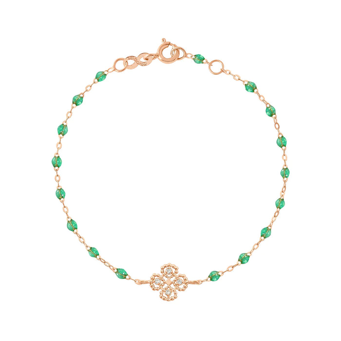 Bracelet Lucky Trèfle Diamants, Gigi Clozeau, or rose, résine menthe, 17cm